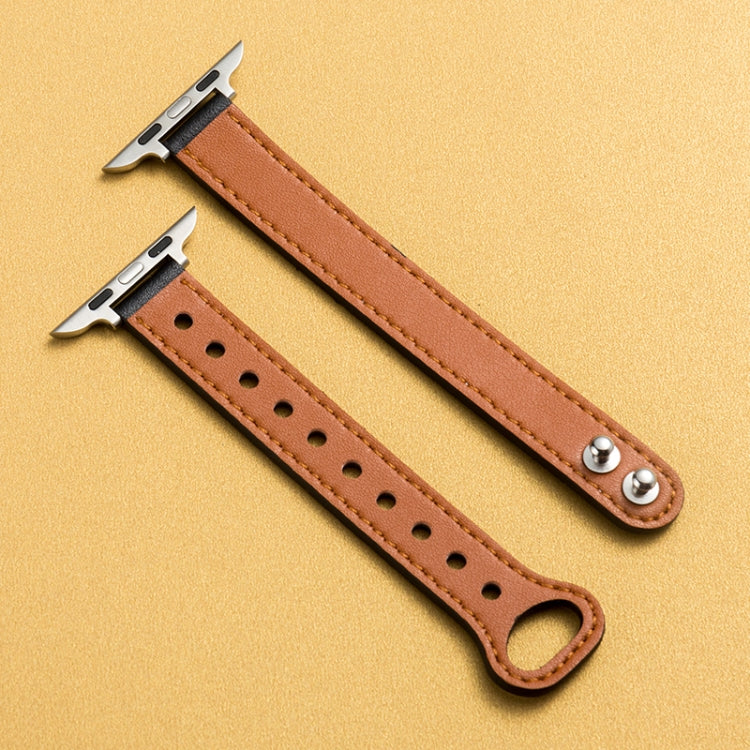 Microfiber Leather Double Buckle Watch Band for Apple Watch Series 9&8&7 41mm / SE 3&SE 2&6&SE&5&4 40mm / 3&2&1 38mm (Beige) - Watch Bands by buy2fix | Online Shopping UK | buy2fix