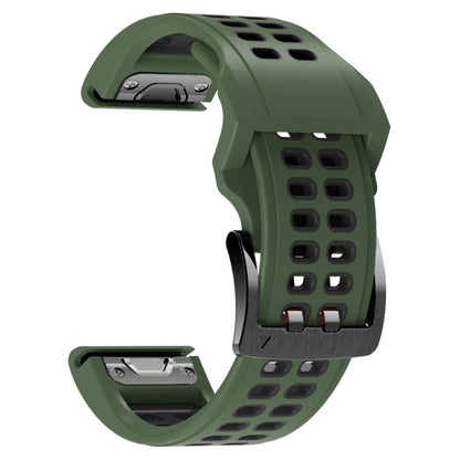 For Garmin Fenix 7X 26mm Two-Color Two-Hole Silicone Quick Release Watch Band(Army Green Black) - Watch Bands by buy2fix | Online Shopping UK | buy2fix