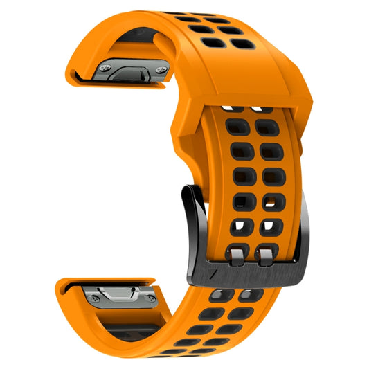 For Garmin Fenix 7X 26mm Two-Color Two-Hole Silicone Quick Release Watch Band(Orange Black) - Watch Bands by buy2fix | Online Shopping UK | buy2fix