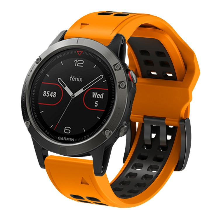 For Garmin Fenix 7X 26mm Two-Color Two-Hole Silicone Quick Release Watch Band(Orange Black) - Watch Bands by buy2fix | Online Shopping UK | buy2fix