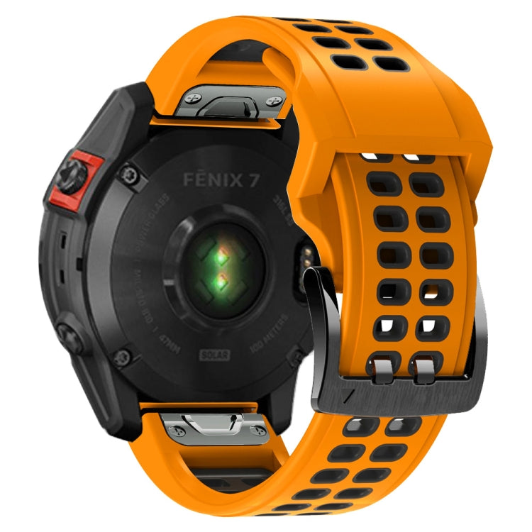 For Garmin Fenix 7X 26mm Two-Color Two-Hole Silicone Quick Release Watch Band(Orange Black) - Watch Bands by buy2fix | Online Shopping UK | buy2fix