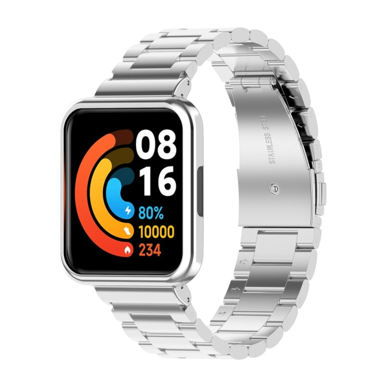 For Xiaomi Redmi Watch 2 2 in 1 Three-bead Metal Watch Band with Watch Frame(Silver) - Watch Bands by buy2fix | Online Shopping UK | buy2fix