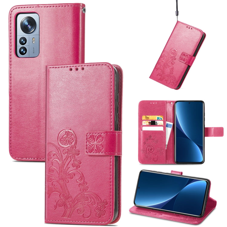 For Xiaomi 12 Pro Four-leaf Clasp Embossed Buckle Leather Phone Case(Magenta) by buy2fix