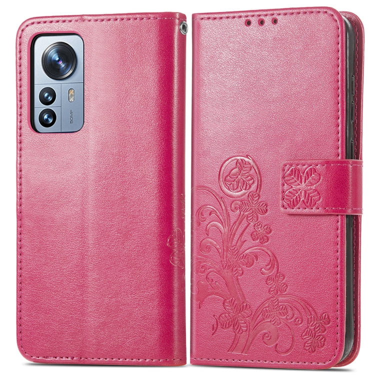 For Xiaomi 12 Pro Four-leaf Clasp Embossed Buckle Leather Phone Case(Magenta) by buy2fix
