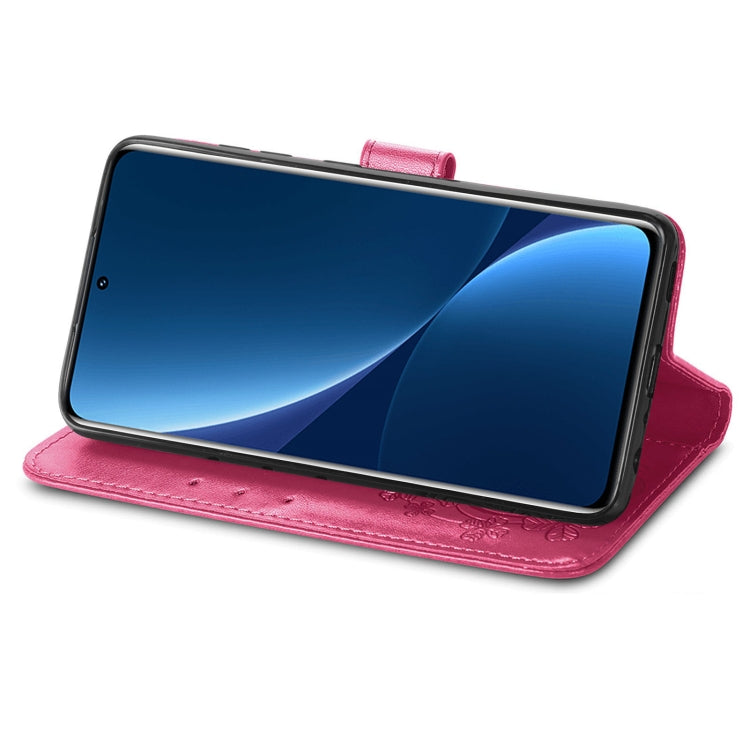 For Xiaomi 12 Pro Four-leaf Clasp Embossed Buckle Leather Phone Case(Magenta) by buy2fix