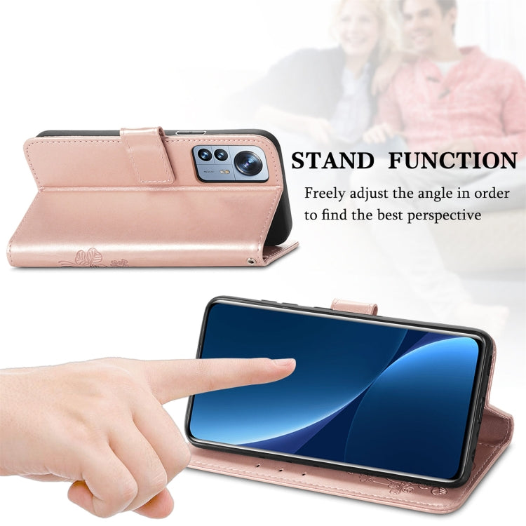 For Xiaomi 12 Pro Four-leaf Clasp Embossed Buckle Leather Phone Case(Magenta) by buy2fix