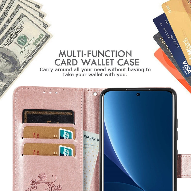 For Xiaomi 12 Pro Four-leaf Clasp Embossed Buckle Leather Phone Case(Magenta) by buy2fix