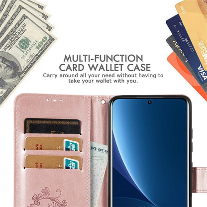 For Xiaomi 12 Pro Four-leaf Clasp Embossed Buckle Leather Phone Case(Magenta) by buy2fix