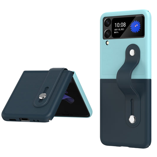 For Samsung Galaxy Z Flip3 5G Skin Contrast Wristband Folding Phone Case(Ice Blue + Dark Blue) - Galaxy Phone Cases by buy2fix | Online Shopping UK | buy2fix
