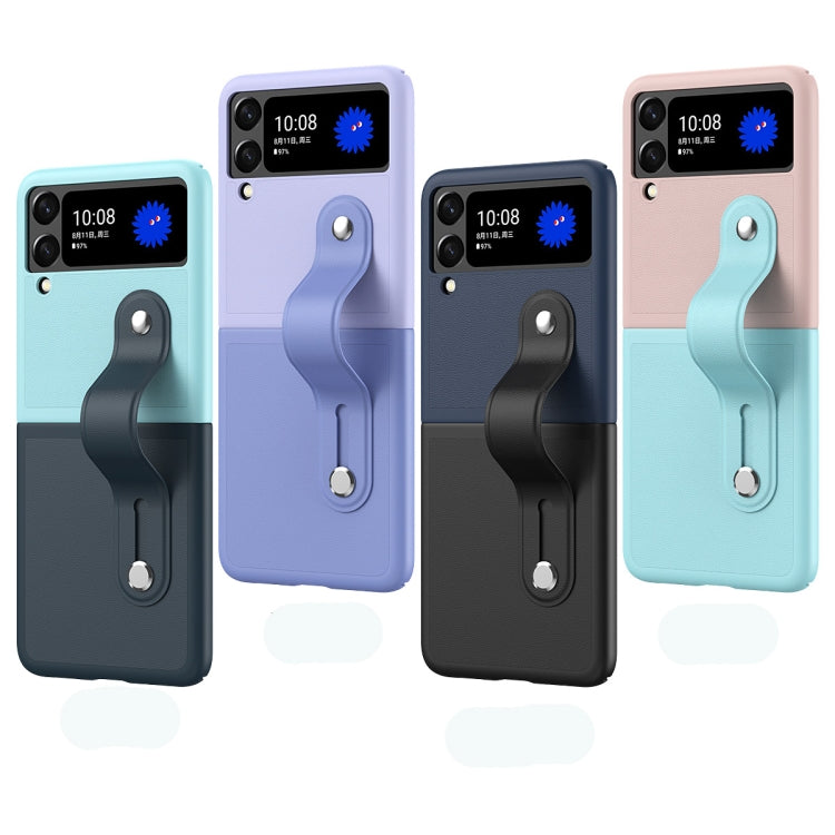 For Samsung Galaxy Z Flip3 5G Skin Contrast Wristband Folding Phone Case(Ice Blue + Dark Blue) - Galaxy Phone Cases by buy2fix | Online Shopping UK | buy2fix
