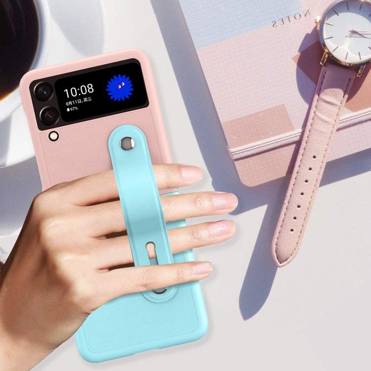 For Samsung Galaxy Z Flip3 5G Skin Contrast Wristband Folding Phone Case(Ice Blue + Dark Blue) - Galaxy Phone Cases by buy2fix | Online Shopping UK | buy2fix