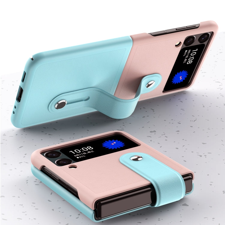 For Samsung Galaxy Z Flip3 5G Skin Contrast Wristband Folding Phone Case(Ice Blue + Dark Blue) - Galaxy Phone Cases by buy2fix | Online Shopping UK | buy2fix