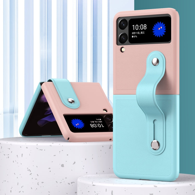 For Samsung Galaxy Z Flip3 5G Skin Contrast Wristband Folding Phone Case(Ice Blue + Dark Blue) - Galaxy Phone Cases by buy2fix | Online Shopping UK | buy2fix