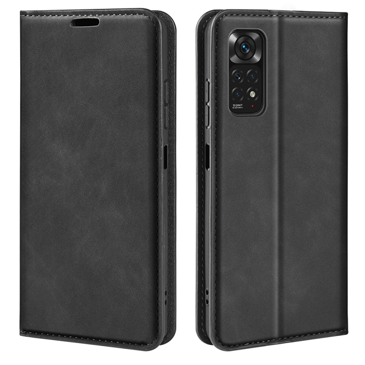 For Xiaomi Redmi Note 11 4G / Note 11S Retro-skin Magnetic Suction Leather Phone Case(Black) by buy2fix