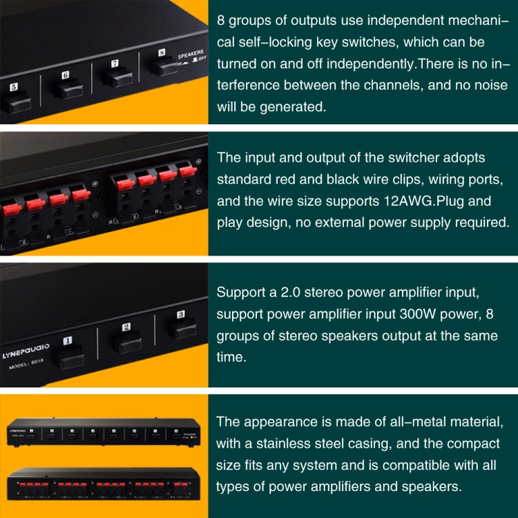 100W 1 In 8 Out Power Amplifier Box Distribute Switcher Loudspeaker -  by buy2fix | Online Shopping UK | buy2fix
