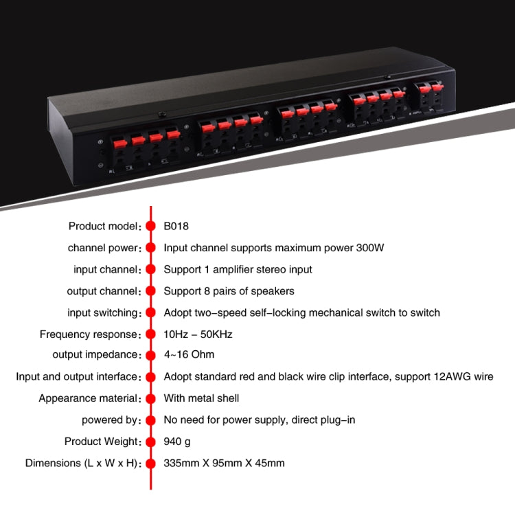 100W 1 In 8 Out Power Amplifier Box Distribute Switcher Loudspeaker -  by buy2fix | Online Shopping UK | buy2fix