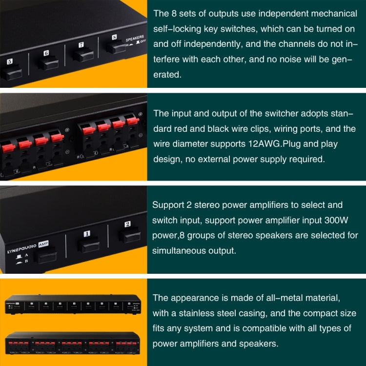 100W 2 In 8 Out Power Amplifier Loudspeaker Box Switcher -  by buy2fix | Online Shopping UK | buy2fix