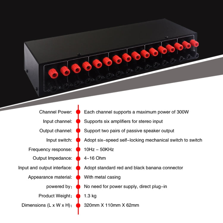 6 In 2 Out 300W Power Amplifier Switcher Loudspeaker Switch Distribute Device -  by buy2fix | Online Shopping UK | buy2fix