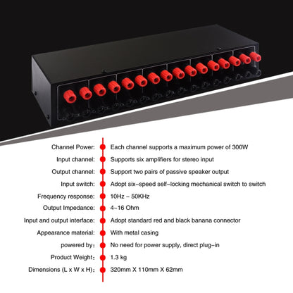 6 In 2 Out 300W Power Amplifier Switcher Loudspeaker Switch Distribute Device -  by buy2fix | Online Shopping UK | buy2fix