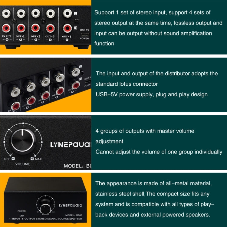 1 In 4 Out Audio Frequency Signal Distribute Device Non Consumption Output RCA Interface -  by buy2fix | Online Shopping UK | buy2fix