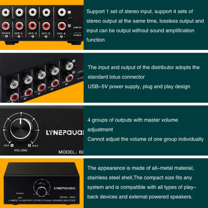1 In 4 Out Audio Frequency Signal Distribute Device Non Consumption Output RCA Interface -  by buy2fix | Online Shopping UK | buy2fix