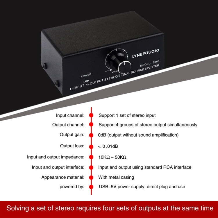 1 In 4 Out Audio Frequency Signal Distribute Device Non Consumption Output RCA Interface -  by buy2fix | Online Shopping UK | buy2fix