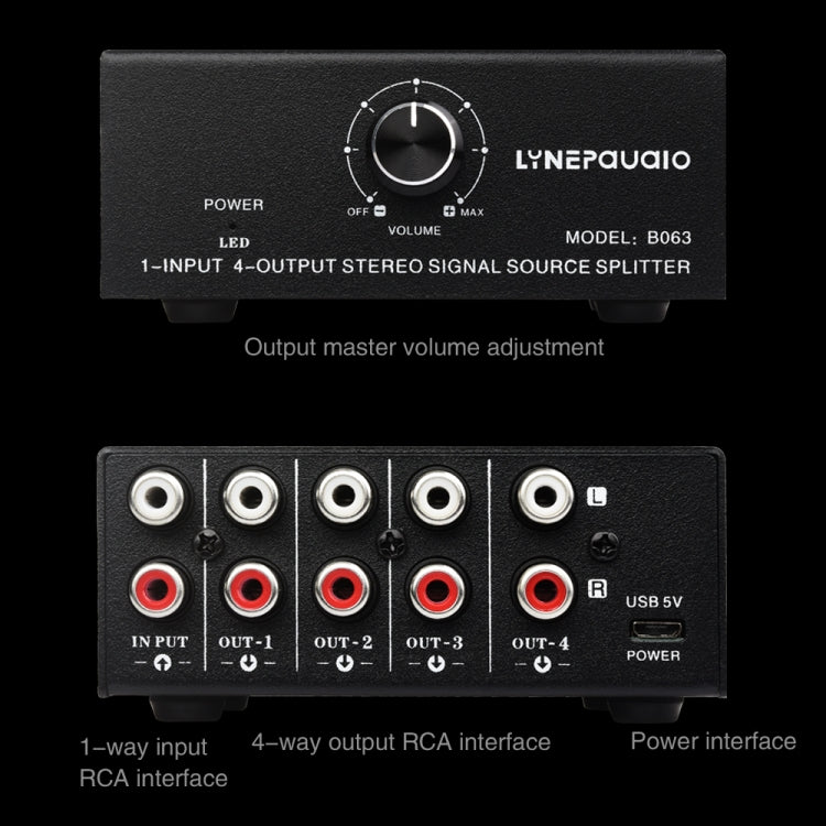 1 In 4 Out Audio Frequency Signal Distribute Device Non Consumption Output RCA Interface -  by buy2fix | Online Shopping UK | buy2fix