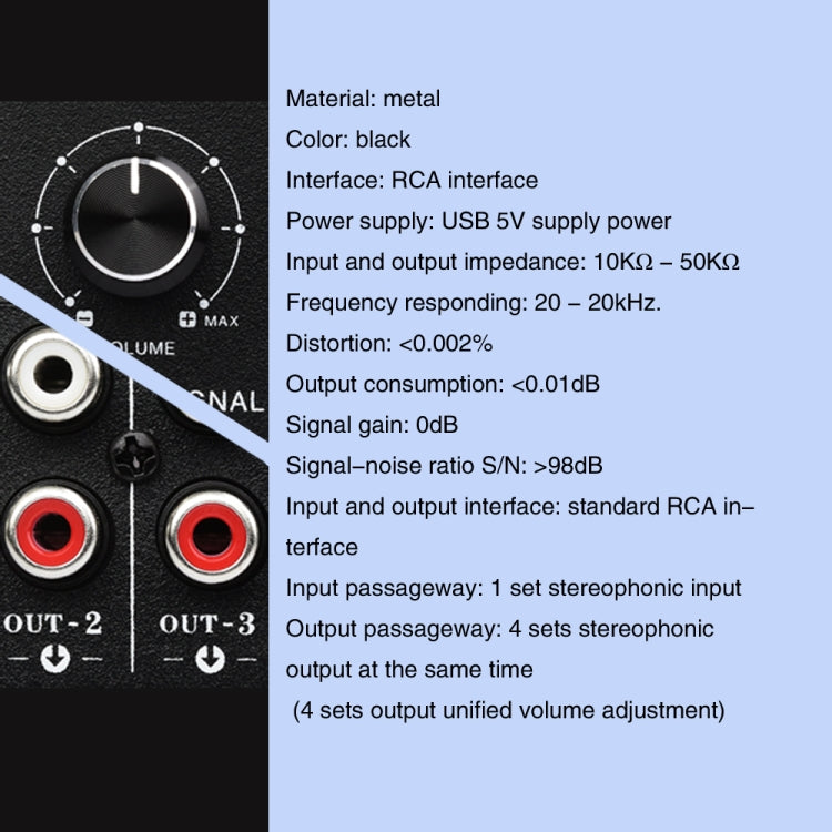 1 In 4 Out Audio Frequency Signal Distribute Device Non Consumption Output RCA Interface -  by buy2fix | Online Shopping UK | buy2fix