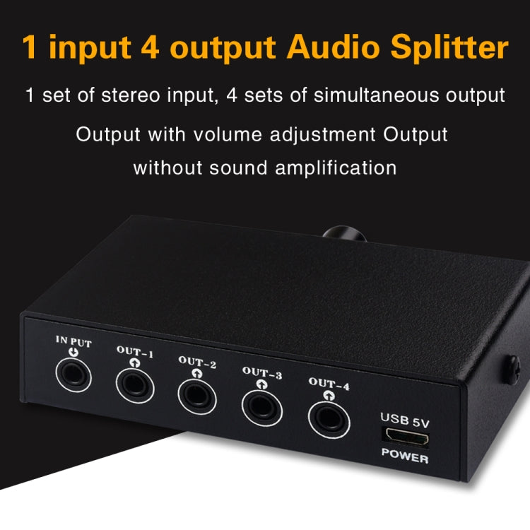 1 In 4 Out Audio Frequency Signal Splitter Distribute Device, Non Consumption, 3.5mm Interface Output -  by buy2fix | Online Shopping UK | buy2fix