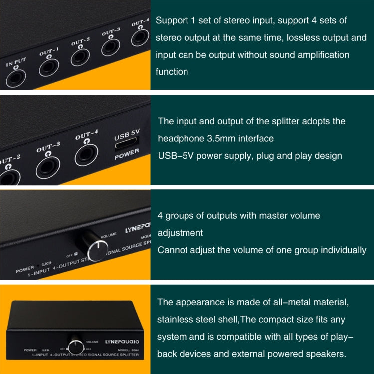 1 In 4 Out Audio Frequency Signal Splitter Distribute Device, Non Consumption, 3.5mm Interface Output -  by buy2fix | Online Shopping UK | buy2fix