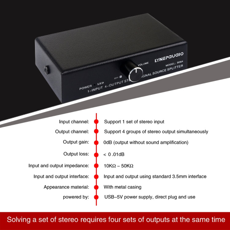 1 In 4 Out Audio Frequency Signal Splitter Distribute Device, Non Consumption, 3.5mm Interface Output -  by buy2fix | Online Shopping UK | buy2fix