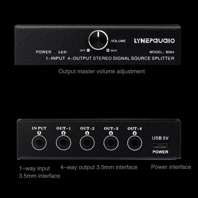 1 In 4 Out Audio Frequency Signal Splitter Distribute Device, Non Consumption, 3.5mm Interface Output -  by buy2fix | Online Shopping UK | buy2fix