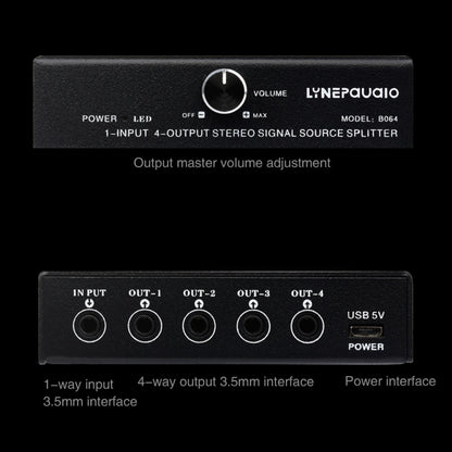 1 In 4 Out Audio Frequency Signal Splitter Distribute Device, Non Consumption, 3.5mm Interface Output -  by buy2fix | Online Shopping UK | buy2fix