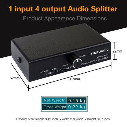 1 In 4 Out Audio Frequency Signal Splitter Distribute Device, Non Consumption, 3.5mm Interface Output -  by buy2fix | Online Shopping UK | buy2fix