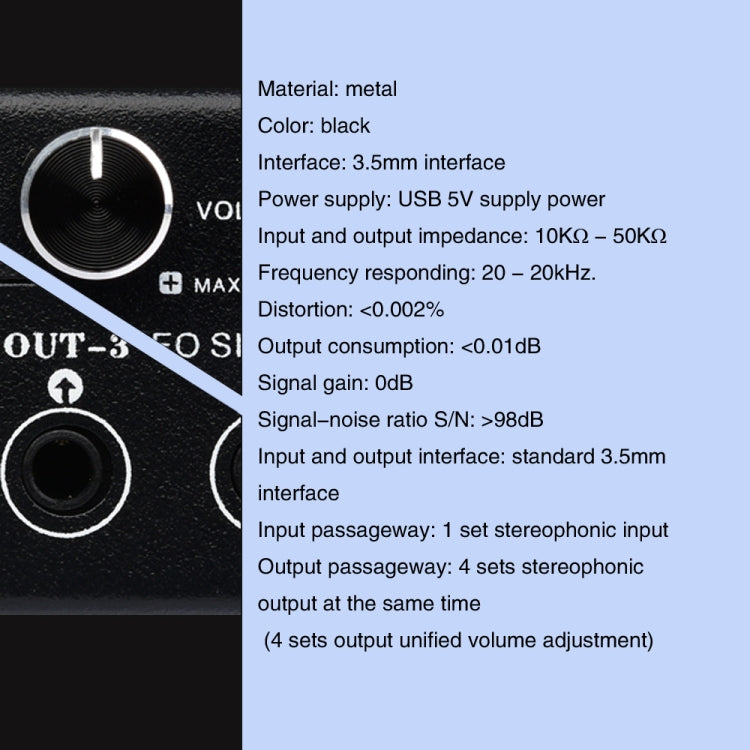 1 In 4 Out Audio Frequency Signal Splitter Distribute Device, Non Consumption, 3.5mm Interface Output -  by buy2fix | Online Shopping UK | buy2fix
