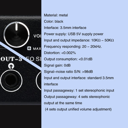 1 In 4 Out Audio Frequency Signal Splitter Distribute Device, Non Consumption, 3.5mm Interface Output -  by buy2fix | Online Shopping UK | buy2fix