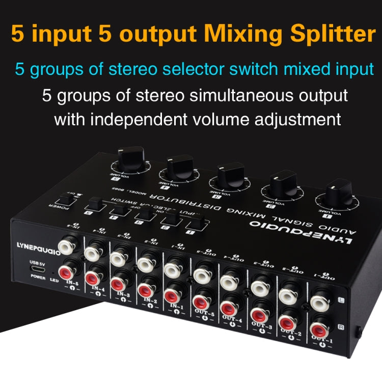 5 In 5 Out Audio Signal Selector Sound Mixing Distribute Device Input Independent Switch -  by buy2fix | Online Shopping UK | buy2fix