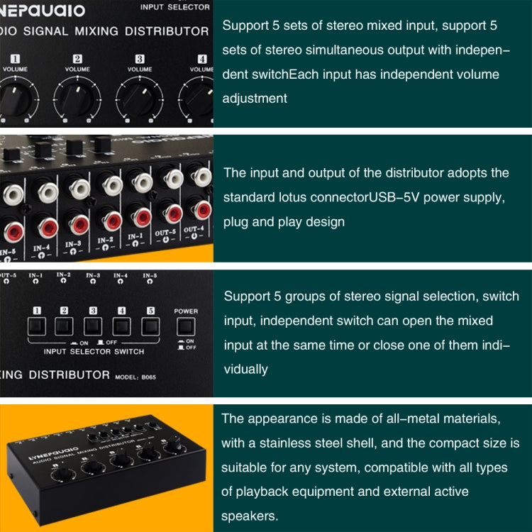 5 In 5 Out Audio Signal Selector Sound Mixing Distribute Device Input Independent Switch -  by buy2fix | Online Shopping UK | buy2fix