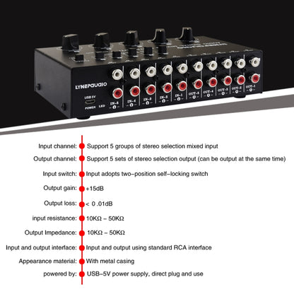 5 In 5 Out Audio Signal Selector Sound Mixing Distribute Device Input Independent Switch -  by buy2fix | Online Shopping UK | buy2fix