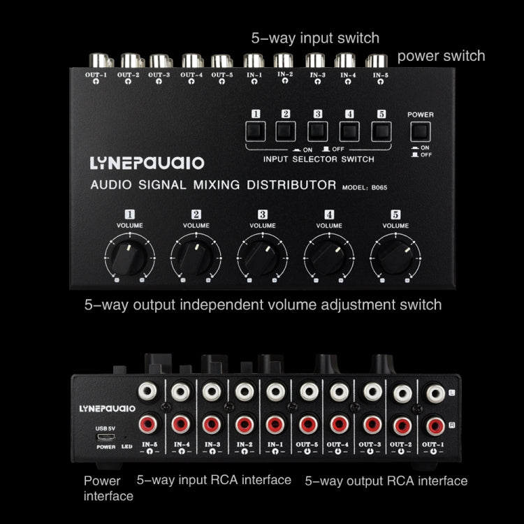 5 In 5 Out Audio Signal Selector Sound Mixing Distribute Device Input Independent Switch -  by buy2fix | Online Shopping UK | buy2fix