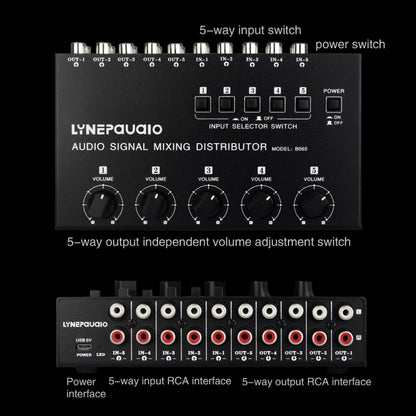 5 In 5 Out Audio Signal Selector Sound Mixing Distribute Device Input Independent Switch -  by buy2fix | Online Shopping UK | buy2fix