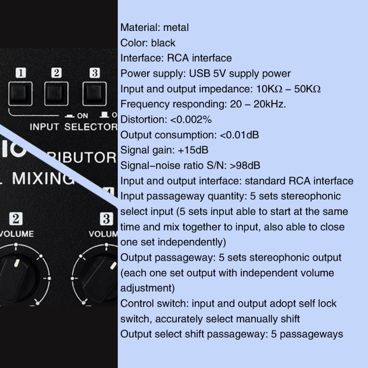 5 In 5 Out Audio Signal Selector Sound Mixing Distribute Device Input Independent Switch -  by buy2fix | Online Shopping UK | buy2fix