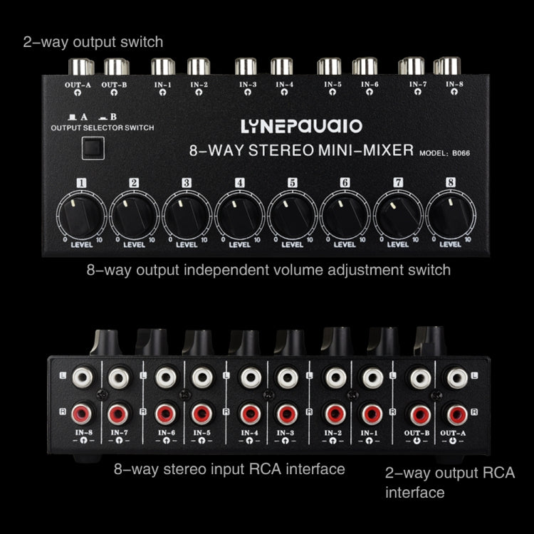 B066 Mini Stereo 8 Channel RCA Non Source Sound Passive Mixer, No Power Supply -  by buy2fix | Online Shopping UK | buy2fix