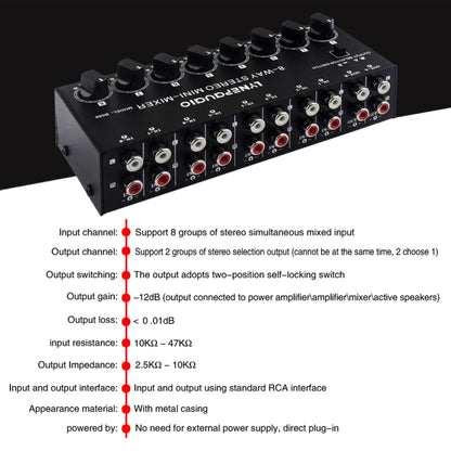 B066 Mini Stereo 8 Channel RCA Non Source Sound Passive Mixer, No Power Supply -  by buy2fix | Online Shopping UK | buy2fix