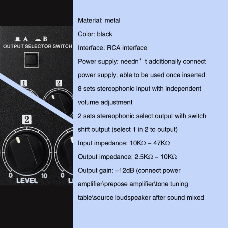 B066 Mini Stereo 8 Channel RCA Non Source Sound Passive Mixer, No Power Supply -  by buy2fix | Online Shopping UK | buy2fix