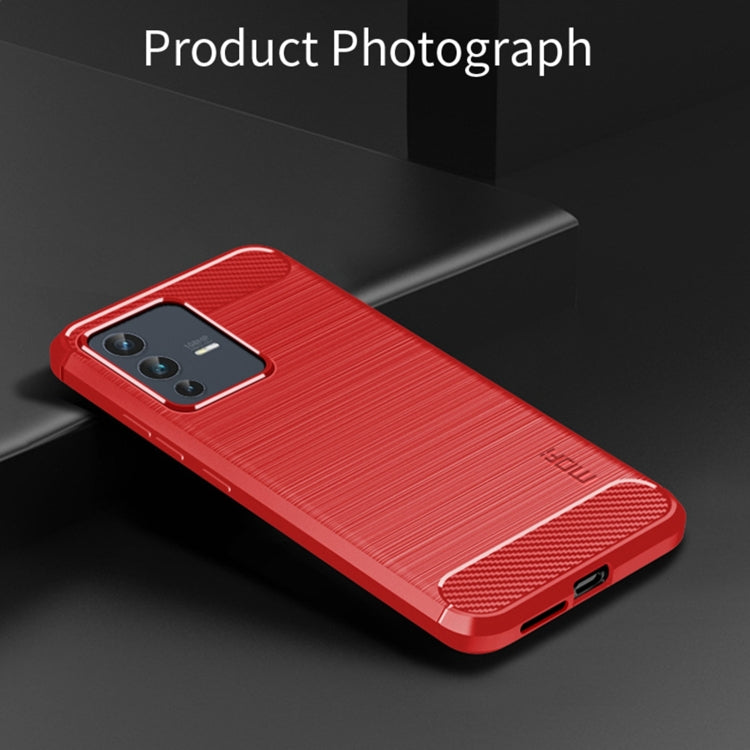 For vivo V23 5G/S12 MOFI Gentleness Series Brushed Texture Carbon Fiber Soft TPU Phone Case(Red) - vivo Cases by MOFI | Online Shopping UK | buy2fix