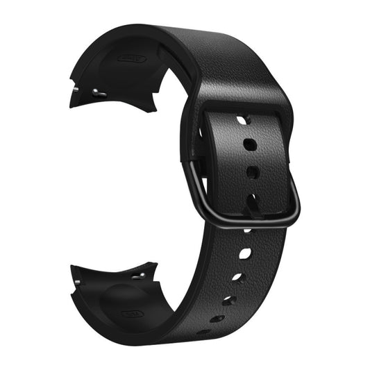 For Samsung Galaxy Watch 4 Classic 46mm 20mm Silicone Pasted Leather Watch Band(Black) - Watch Bands by buy2fix | Online Shopping UK | buy2fix