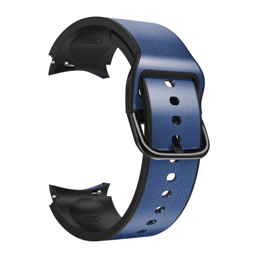 For Samsung Galaxy Watch 4 Classic 46mm 20mm Silicone Pasted Leather Watch Band(Blue) - Watch Bands by buy2fix | Online Shopping UK | buy2fix