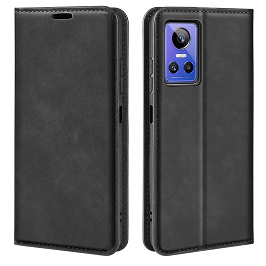 For OPPO Realme GT Neo 3 Retro-skin Magnetic Suction Leather Phone Case(Black) - Realme Cases by buy2fix | Online Shopping UK | buy2fix