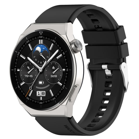 For Huawei Watch GT 3 Pro 46mm 22mm Protruding Head Silver Buckle Silicone Watch Band(Black) - Watch Bands by buy2fix | Online Shopping UK | buy2fix